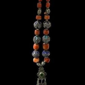 Vintage Coral Lapis Lazuli Necklace, Sterling Silver, Tibetan Tribal Jewelry
