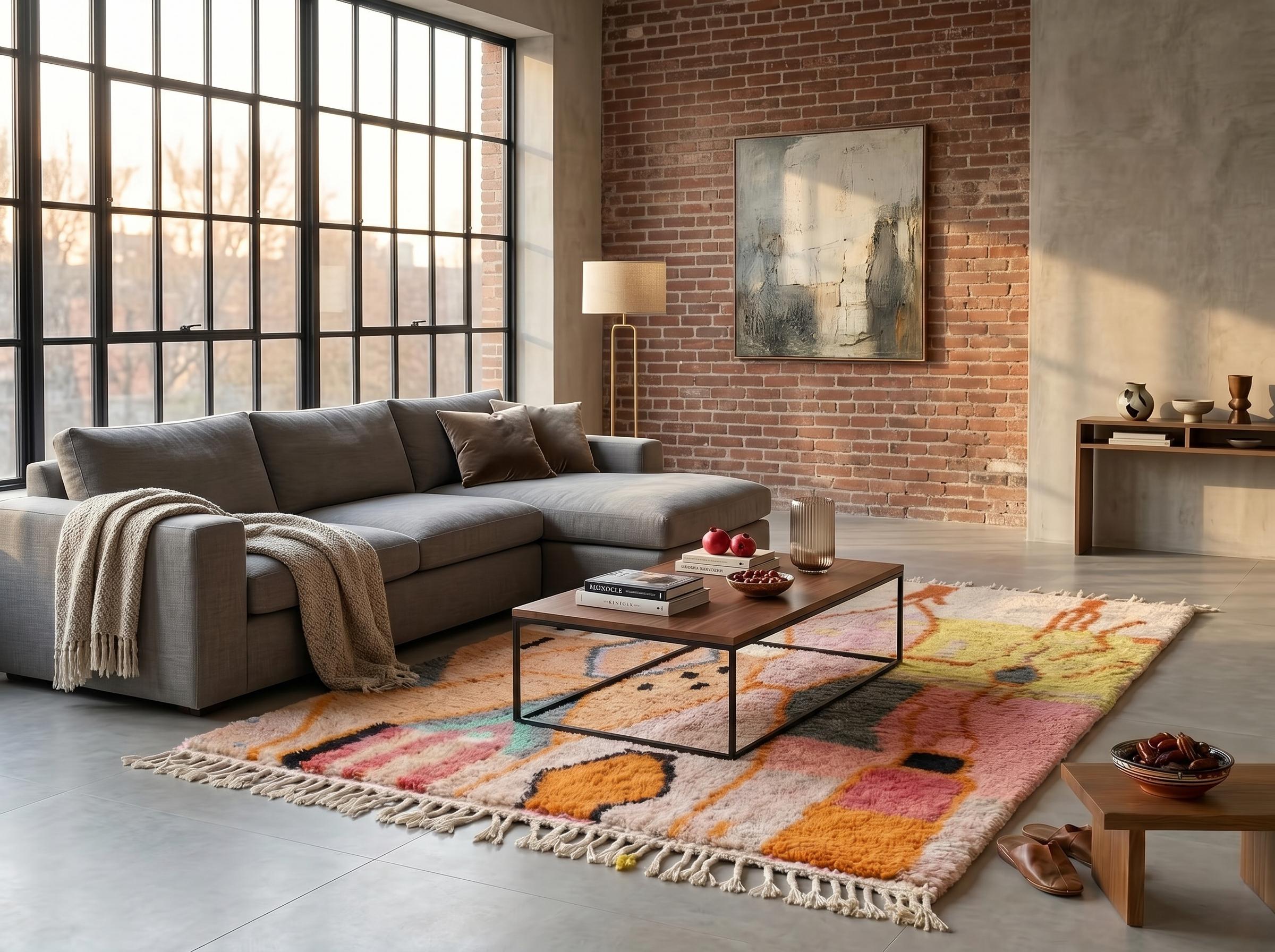Berber Boujaad Rug Peach Pink Abstract