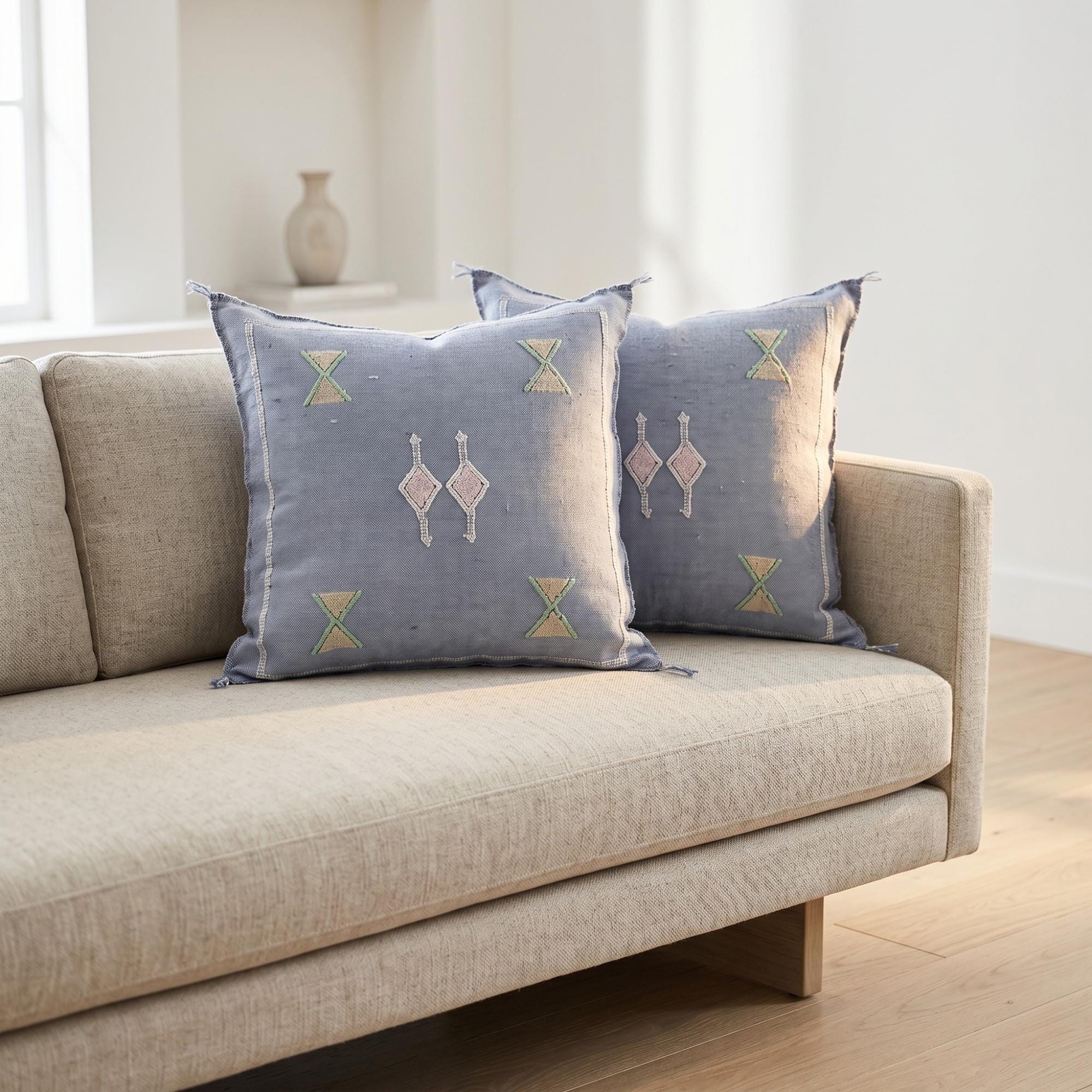 Berber Handmade cactus silk cushion case Blue Pillow