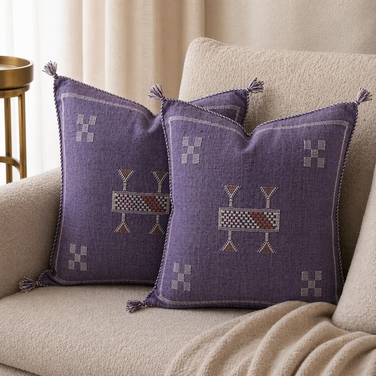 Berber Violet Cactus Silk Handmade Sabra Cushion Pillow