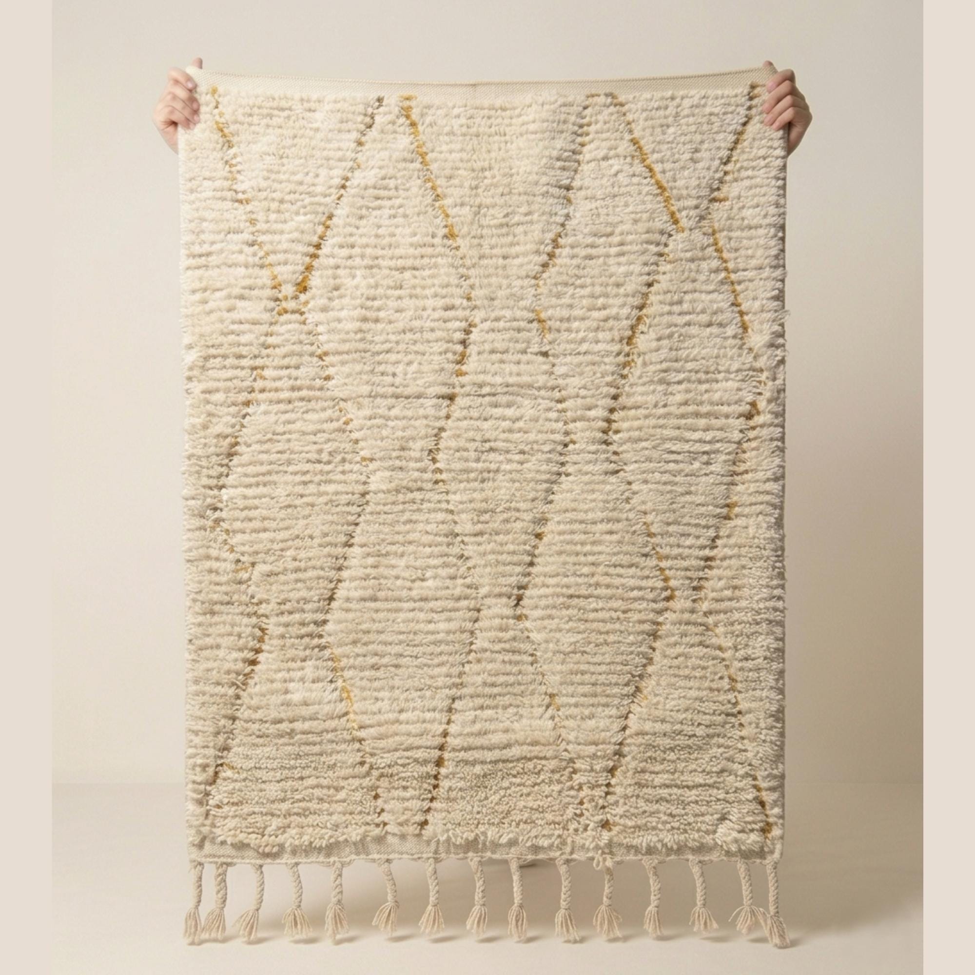 Beni Ourain Rug - Ivory Gold Wool Rug - Handmade Diamond Rug - Neutral Boho Area Rug - Berber Carpet - Multiple Sizes