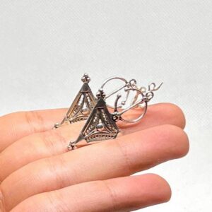 Silver Berber Tazerzit Dangle Bohemian Earrings, Handmade Tribal Jewelry