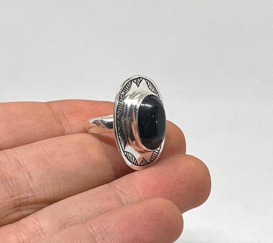 Handmade Sterling Silver Onyx Ring: Tuareg Berber Jewelry, Size 6.5