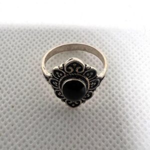 Amazigh Silver Ring Engagement Tourmaline Onyx For Women: Ethnic Tibetan Sterling Boho Tribal Jewelry