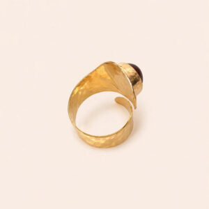 Amazigh Brass Onyx Spiral Ring – Textured Open Wrap Statement Design