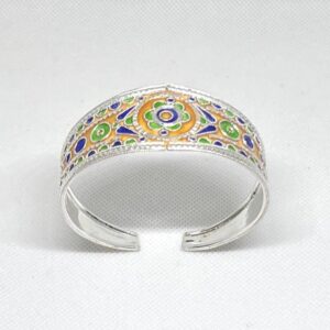 Kabyle Berber Enamel Sterling Silver Cuff: Tribal African Amazigh Bracelet