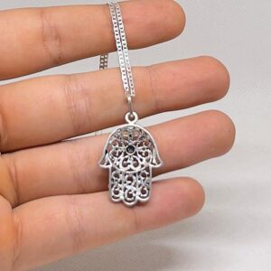 Berber Sterling Silver Hamsa Pendant: Judaica Hand of Fatima Necklace