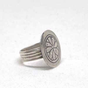 Antique Berber Silver Niello Flower Ring, Tribal Jewelry Size 9 US