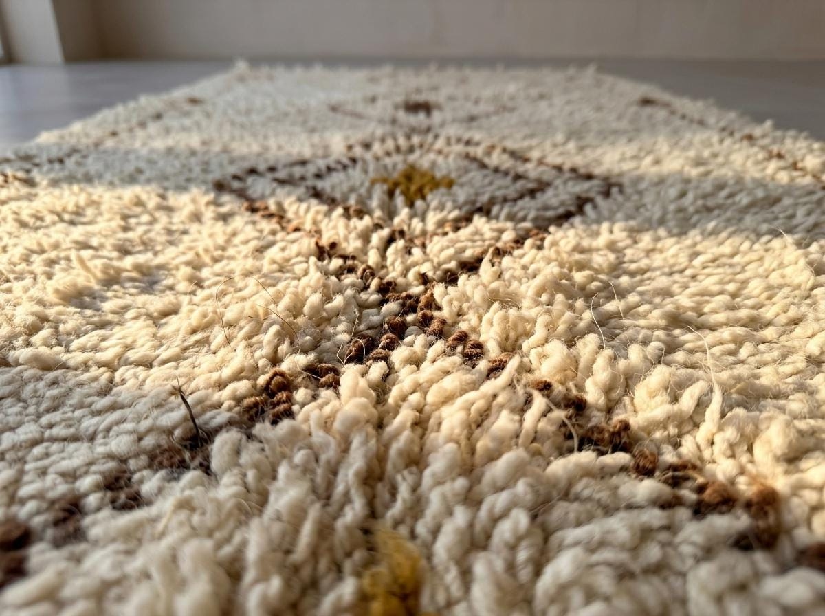 Beni Ourain Runner Rug, Berber Hallway Carpet, Cream and Brown Tribal Shag, Modern Minimalist Entryway Decor, Custom Size