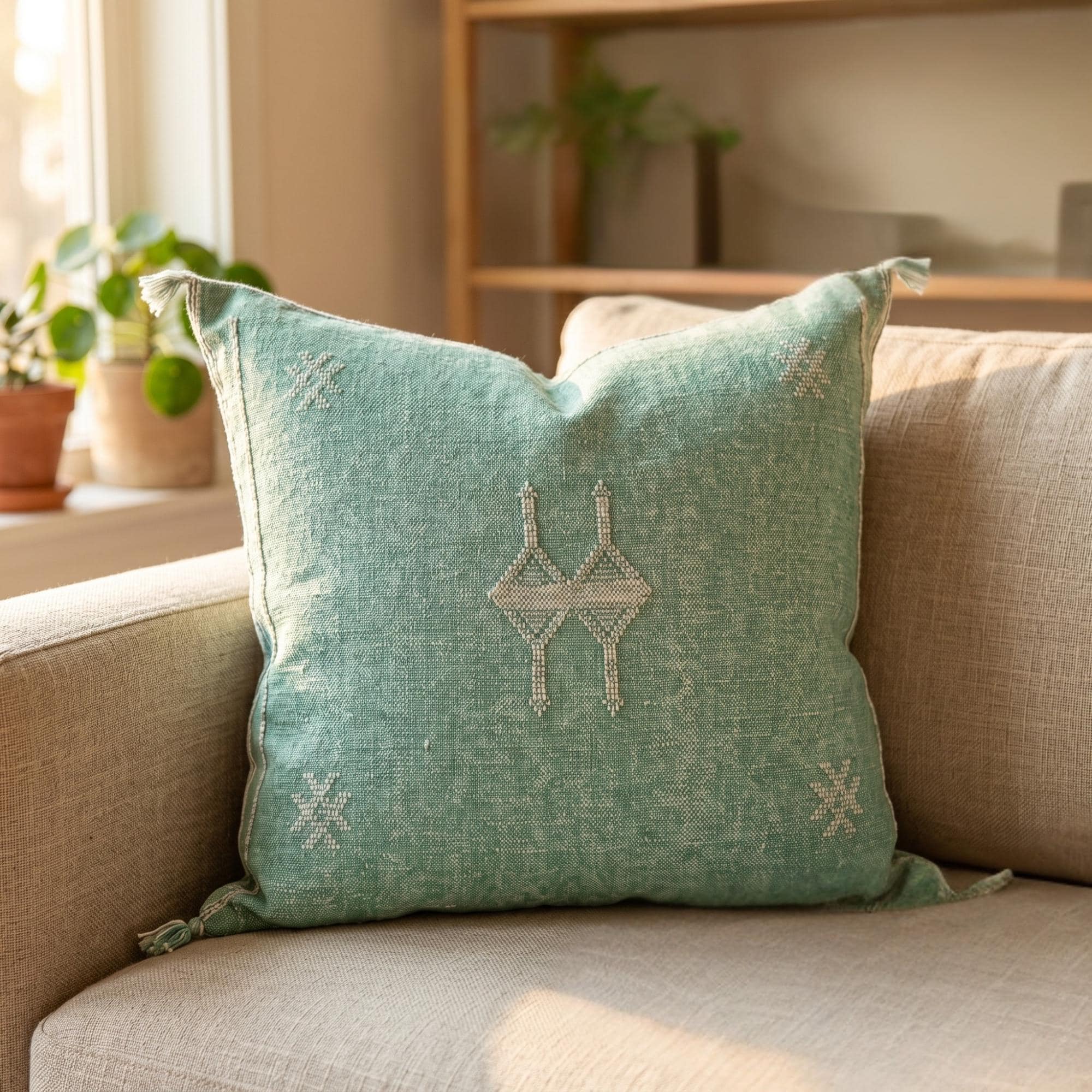 Berber Verde Agua Cactus Silk Handmade Sabra Pillow