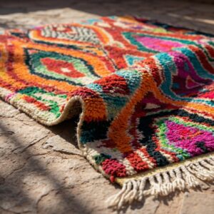 Hand-knotted Beni Ourain Wool Rug, Vibrant Berber Carpet, Maximalist Boho Decor