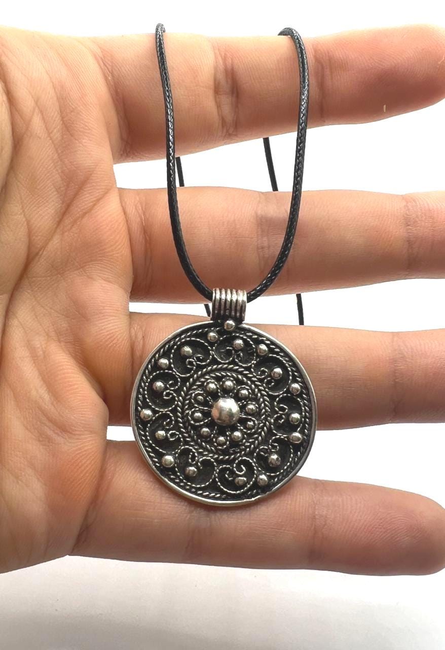 Berber Amulet Sterling Silver Pendant Necklace: Tuareg Cross Spiral Balls