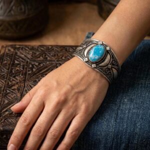 Bracelet Plated Silver Turquoise Berber Cuff Antique Handmade Adjustable Vintage African Tuareg Tribal