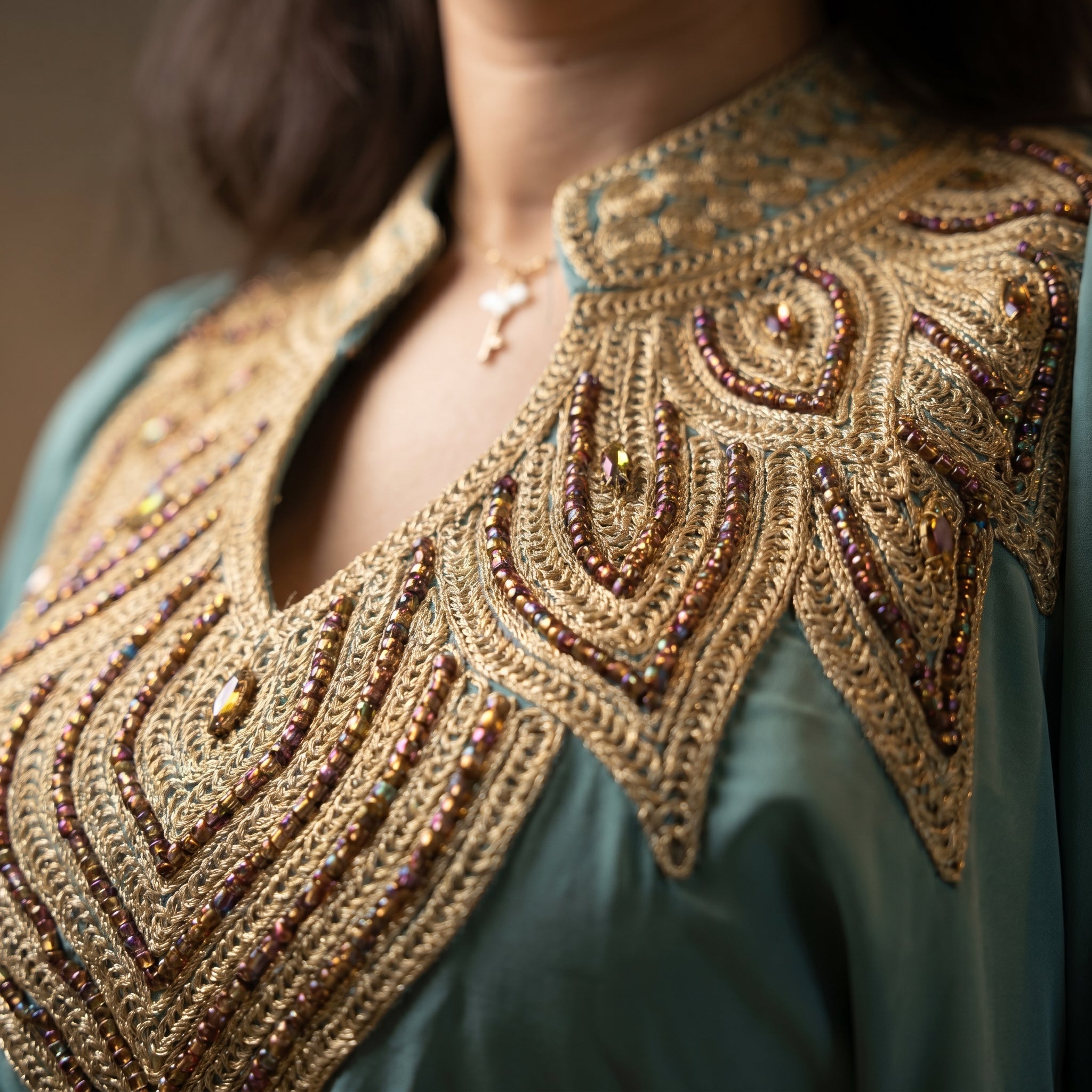 Gandoura Kaftan - Turquoise Motif Occasion Wear