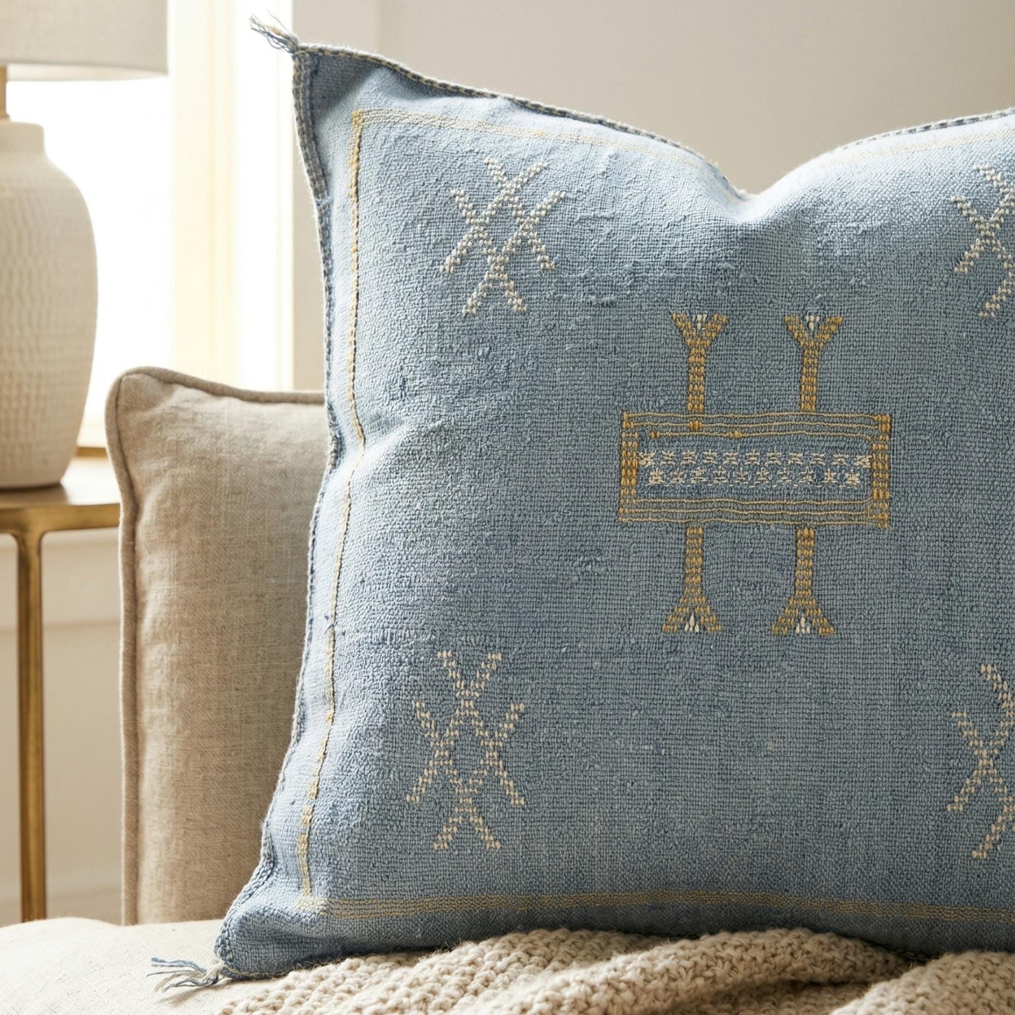 Berber Cactus Silk Cover 20x20 Blue Sabra Pillow