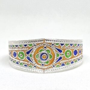 Kabyle Berber Enamel Sterling Silver Cuff: Tribal African Amazigh Bracelet