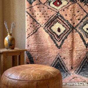 Blush Pink Rug, Beni Ourain Diamond Shag Carpet, Boho Berber Wool Handmade