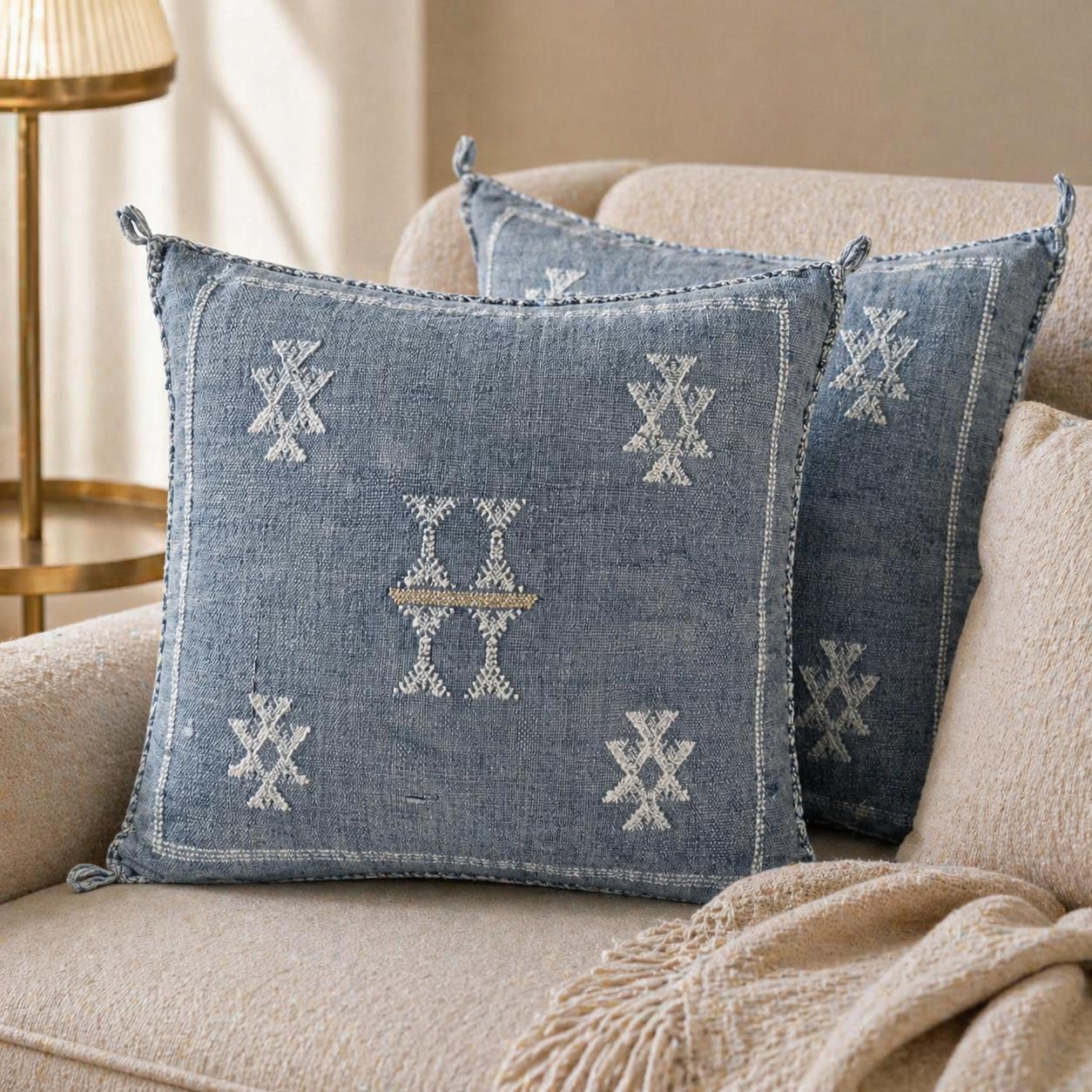 Berber Cactus Silk Cover 20x20 Blue Jeans Pillow