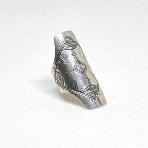 Handmade Engraved Tuareg Long BohoTribal Sterling Silver Berber Ring: Size 7 US