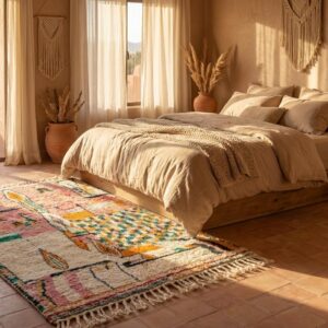 Pink Abstract Wool Rug, Handwoven Berber Carpet, Bohemian Geometric Area Rug