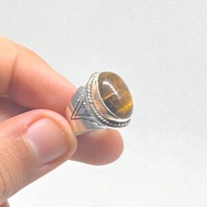 Handmade Sterling Silver Tiger's Eye Ring: Berber Tribal Jewelry, Size 8