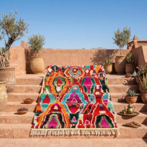 Hand-knotted Beni Ourain Wool Rug, Vibrant Berber Carpet, Maximalist Boho Decor