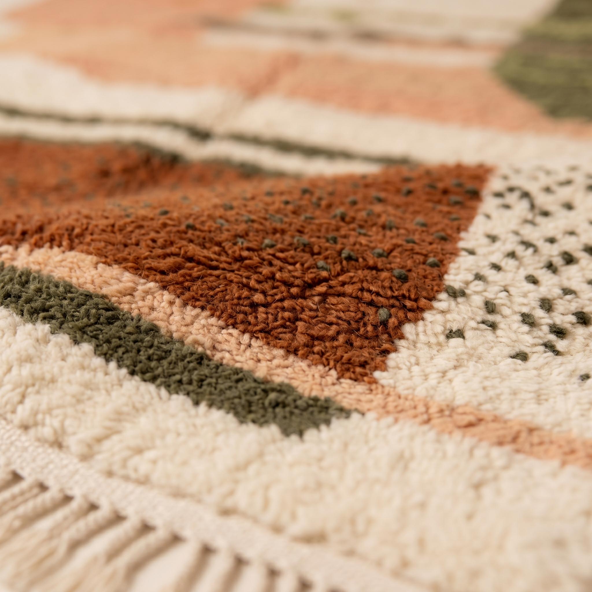 Boujaad Rug - Terracotta Sage Green Wool Rug - Handmade Abstract Art Rug - Earthy Boho Area Rug - Berber Carpet - Multiple Sizes