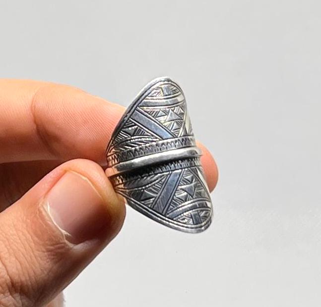 Handmade Berber Sterling Silver Ring: Bohemian Ethnic Jewelry, US Size 9
