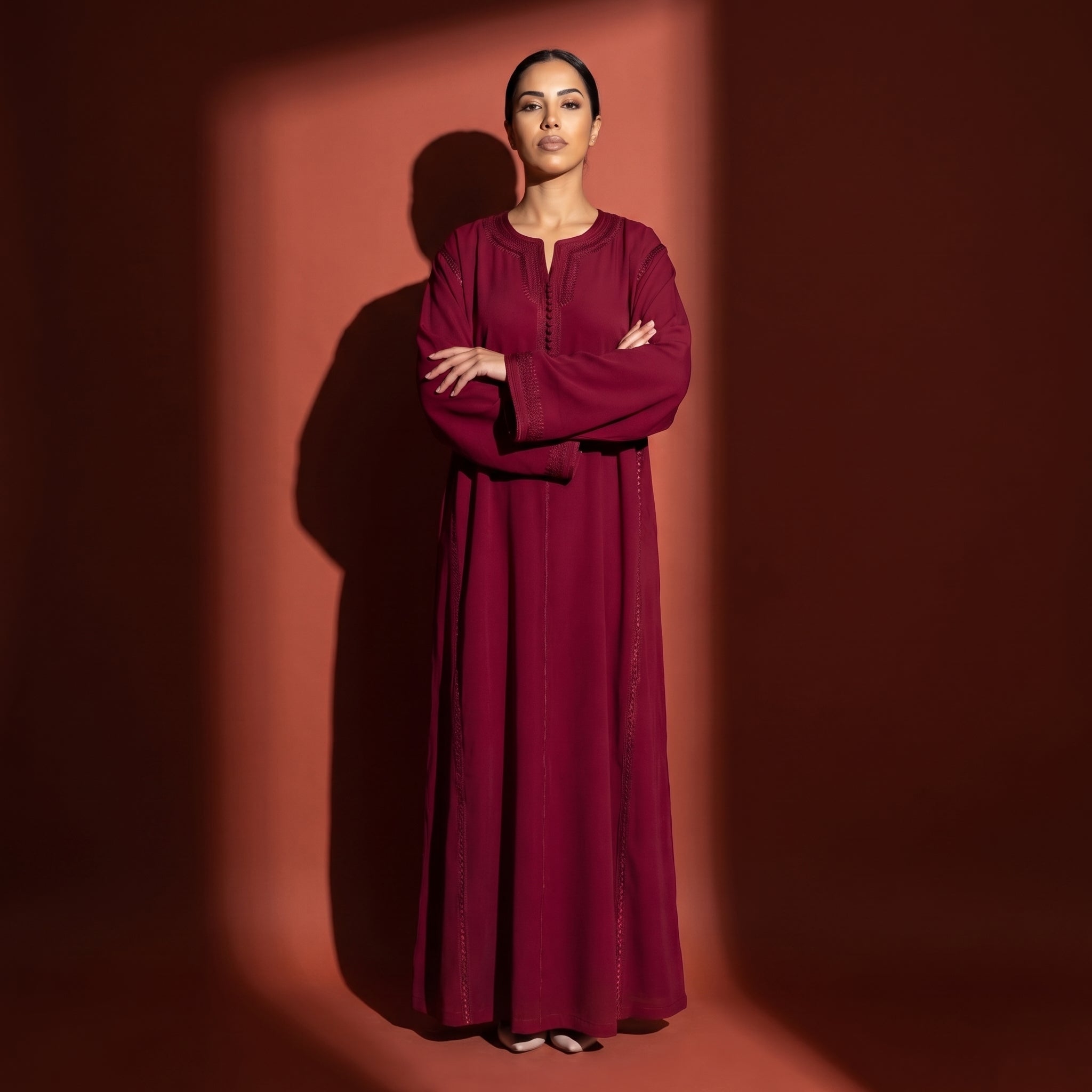 rouge Kaftan - Fluid Sfifa Embroidery Ceremony Style