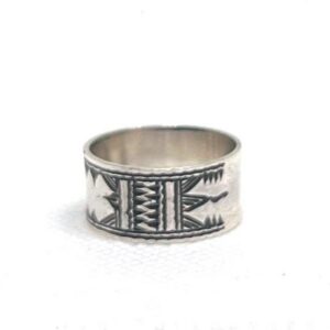Handmade Sterling Silver Tuareg Cross Ring: Engraved Berber Ethnic Tribal Jewelry
