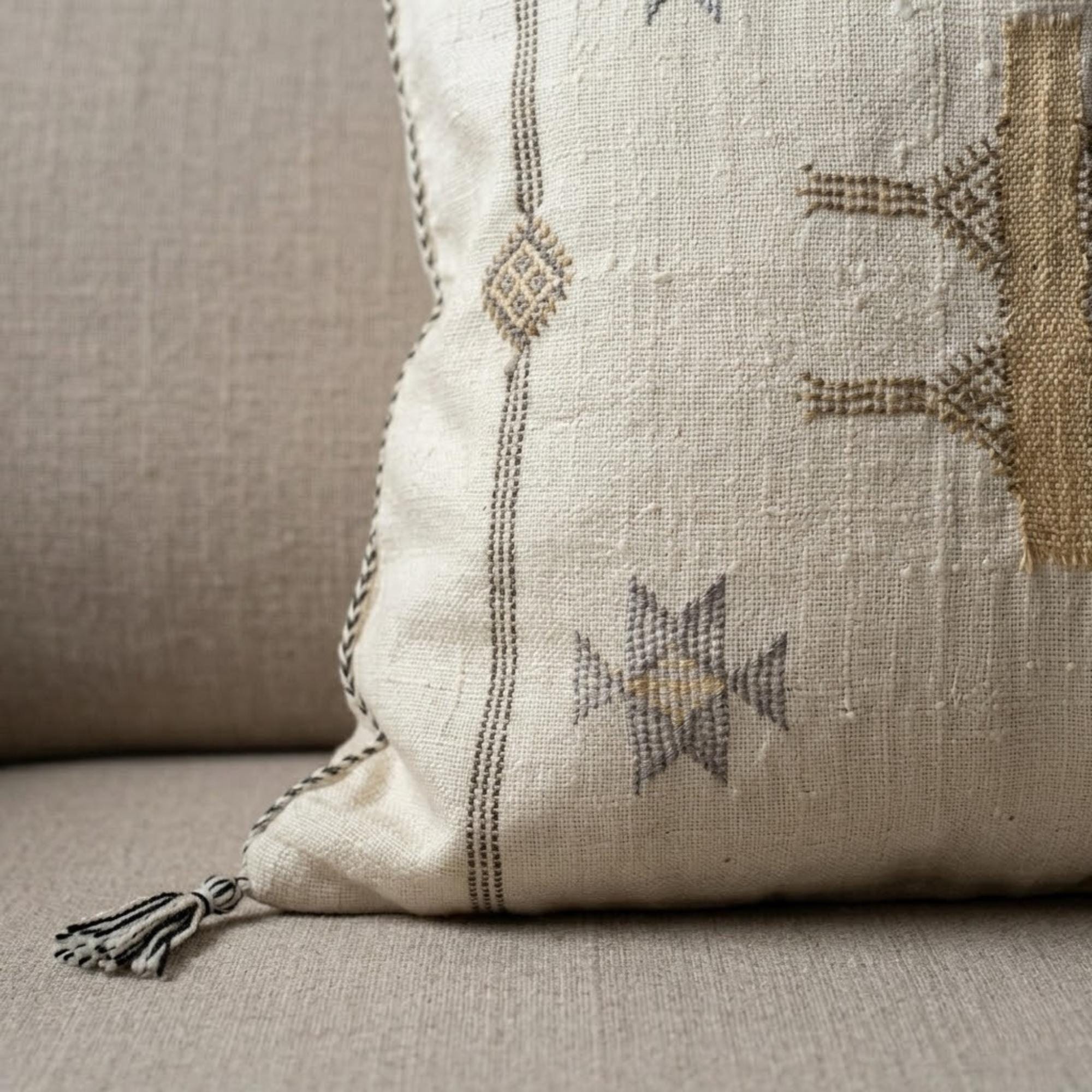 Berber Beige Cactus Silk Handmade Sabra Cushion Pillow