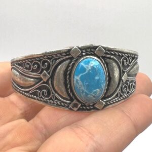 Bracelet Plated Silver Turquoise Berber Cuff Antique Handmade Adjustable Vintage African Tuareg Tribal