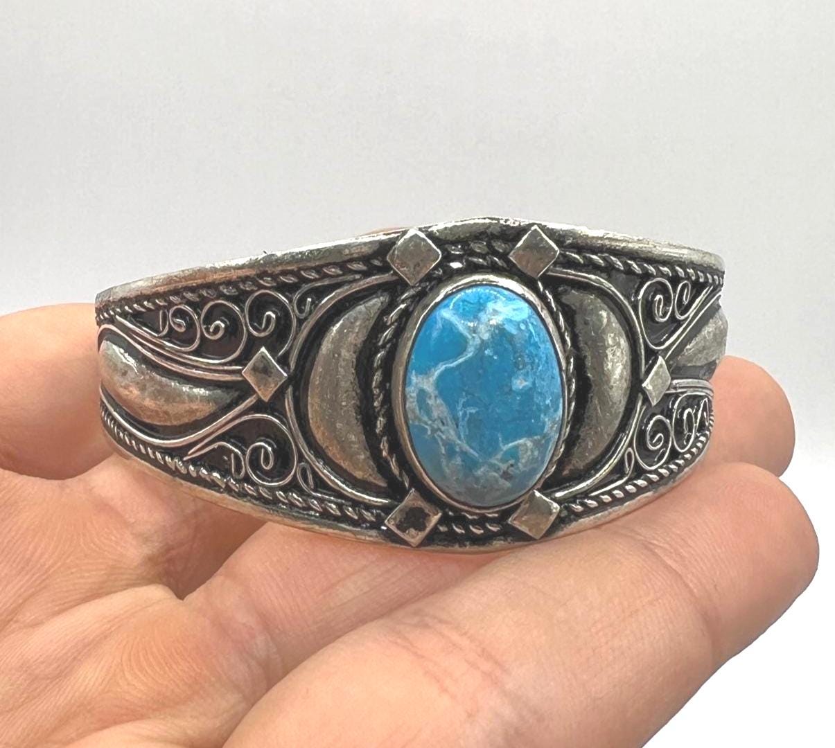 Bracelet Plated Silver Turquoise Berber Cuff Antique Handmade Adjustable Vintage African Tuareg Tribal