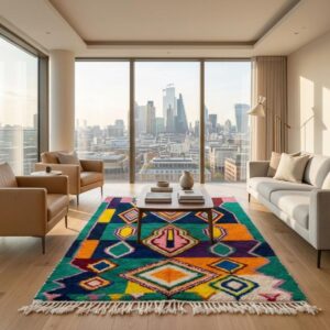 Hand-Knotted Wool Shag Rug, Jewel Tone Amazigh Beni Ourain Carpet