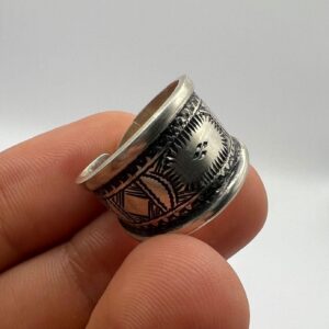 Sterling Silver Amazigh Ring - Hand-Engraved Berber Tribal Band (Size 7 US)