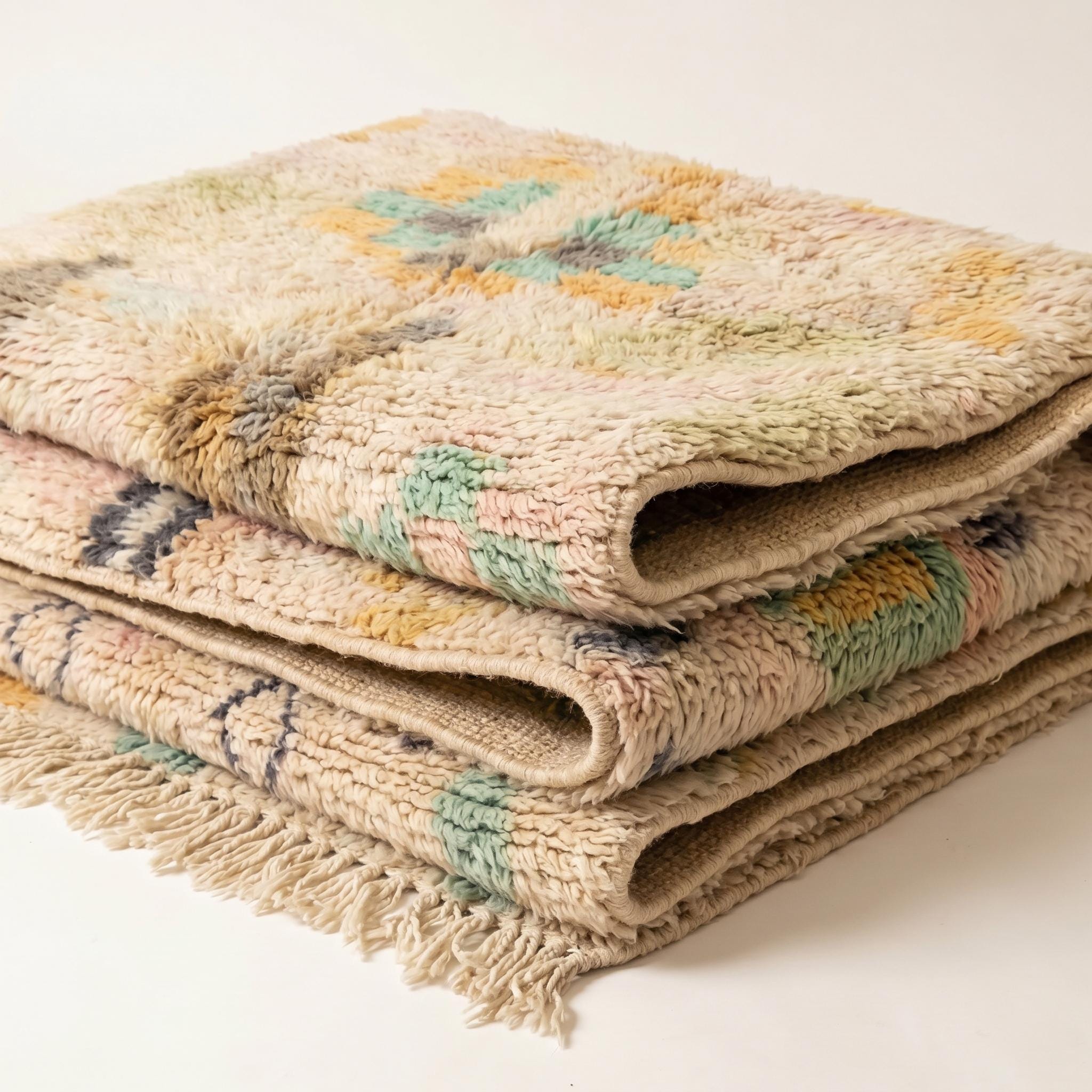 Azilal Rug - Handmade Wool Rug - Pastel Abstract Berber Carpet - 8x5 Boho Area Rug - One of a Kind Rug