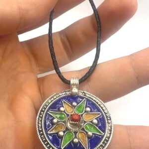 Kabyle Enamel Sterling Silver Pendant: Amazigh Berber Coral Pendant Necklace