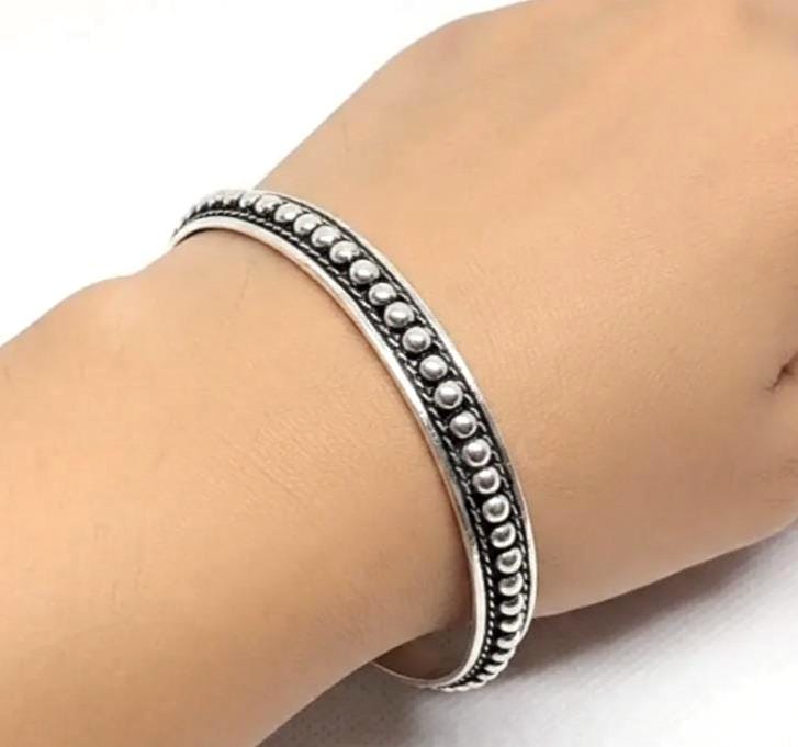 Handmade Berber Cuff: Sterling Silver Beaded Bracelet