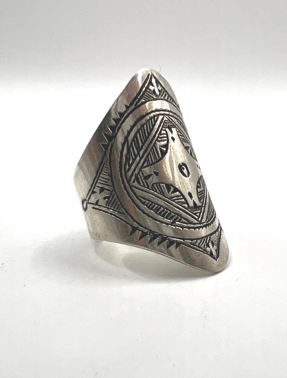 Handmade Sterling Silver Tuareg Ring: Tribal Engraved Boho Ethnic Jewelry (Size 8)
