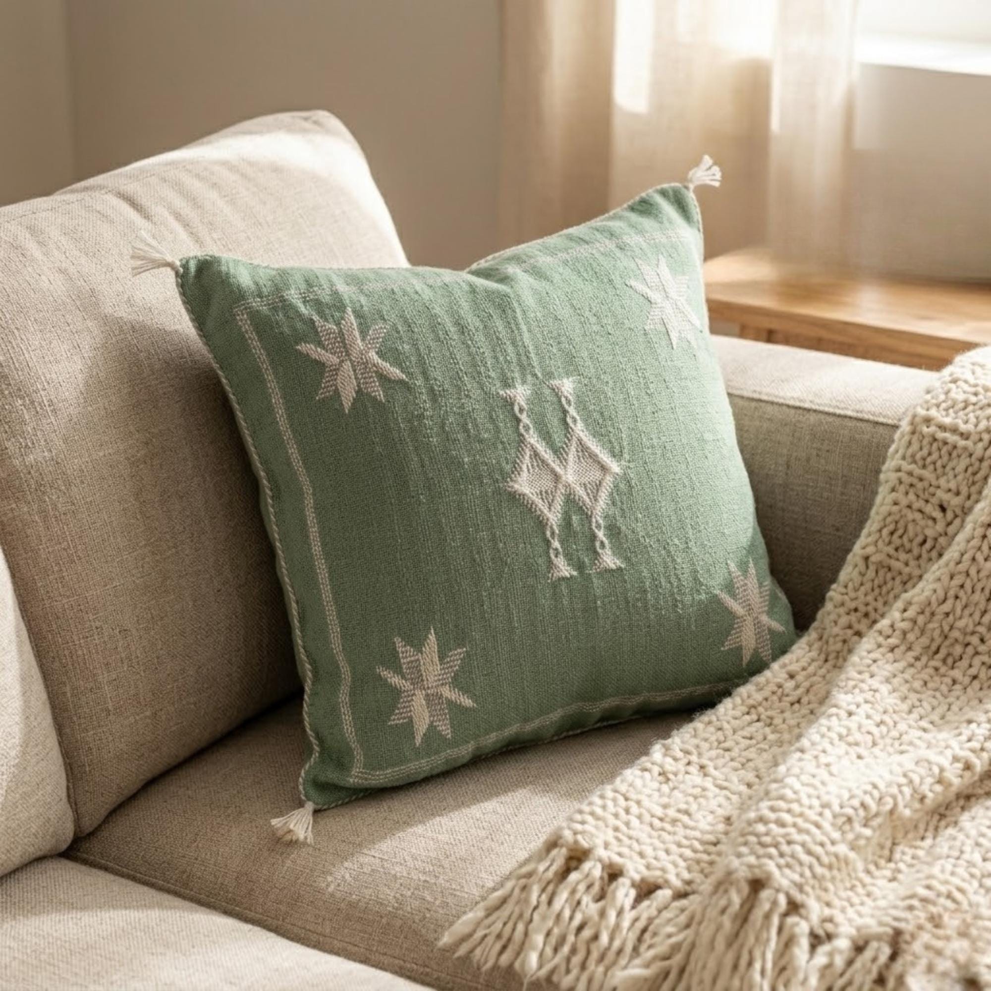 Berber Light Olive Cactus Silk Handmade Sabra Pillow