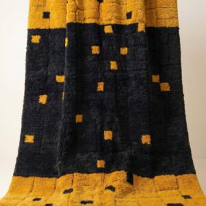Mrirt Rug - Mustard Gold Black Luxury Wool Rug - Handmade Color Block Dot Rug - Ultra Plush Area Rug - Berber Carpet