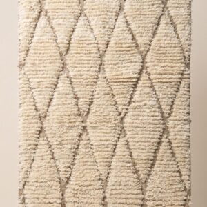 Beni Ourain Rug - Shaggy Ivory Taupe Wool Rug - Handmade Diamond Rug - Fluffy Neutral Berber Carpet - Boho Area Rug - Multiple Sizes