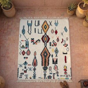 Plush Beni Ourain Wool Rug, Multicolor Berber Tribal Carpet, Boho Living Room Area Rug