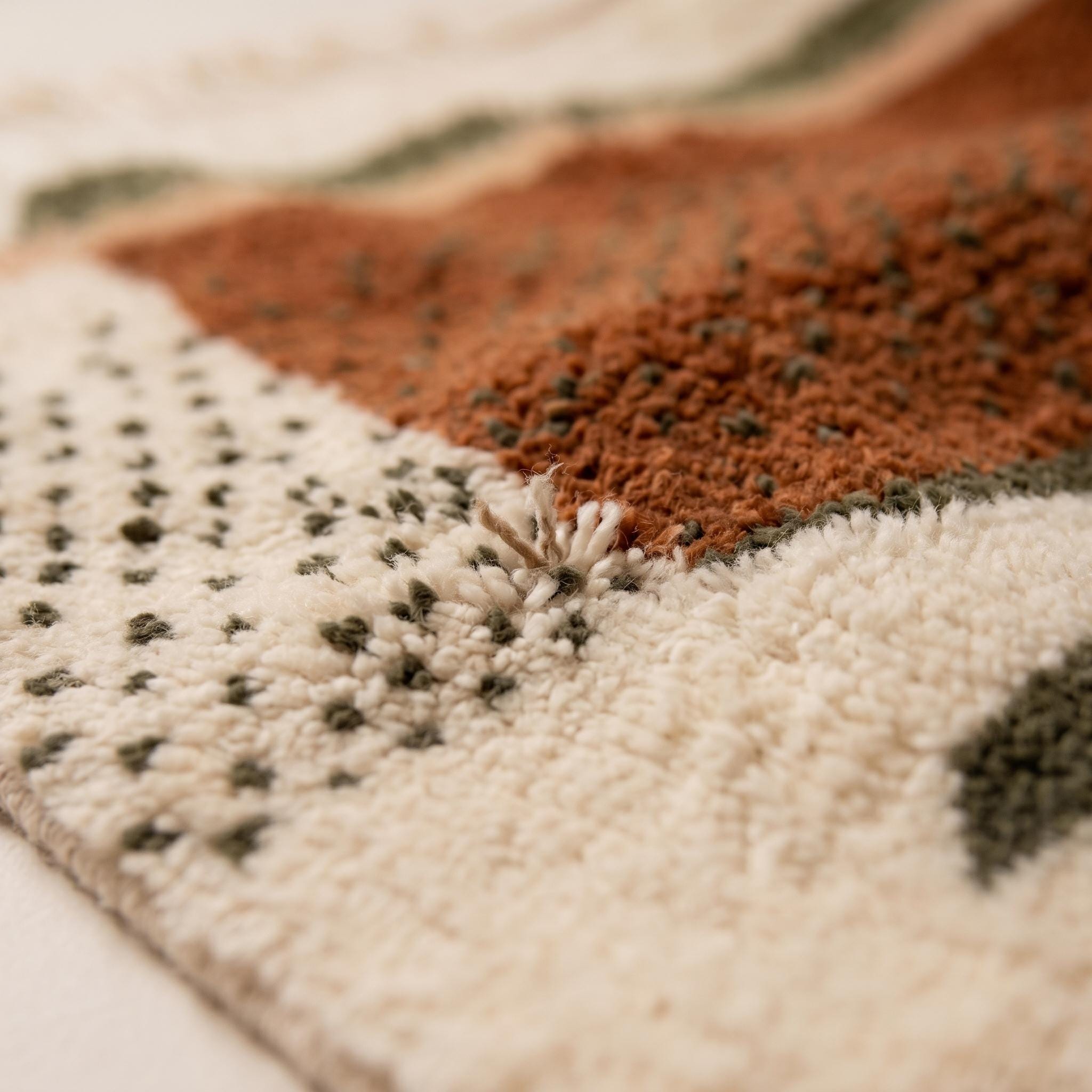 Boujaad Rug - Terracotta Sage Green Wool Rug - Handmade Abstract Art Rug - Earthy Boho Area Rug - Berber Carpet - Multiple Sizes