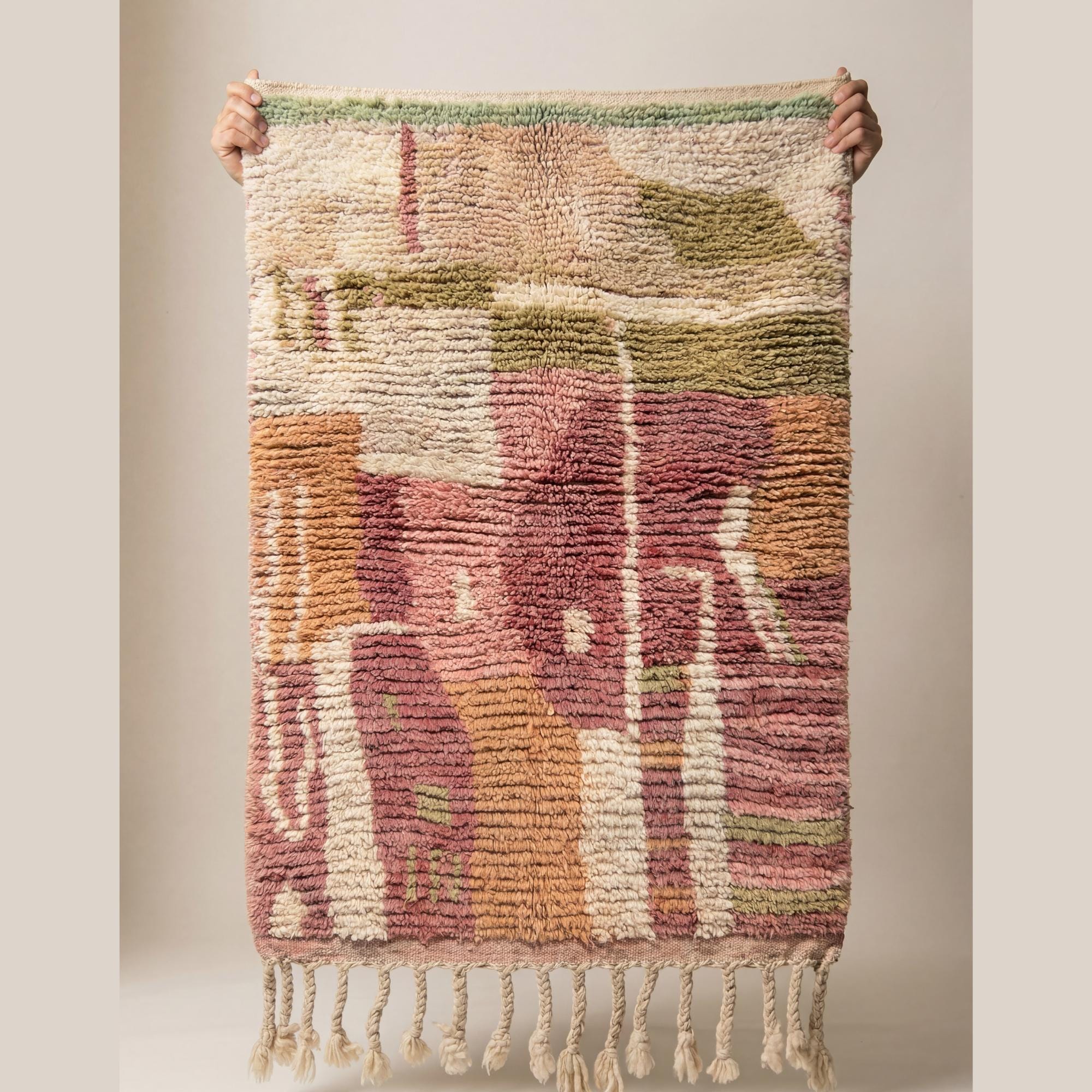 Boujaad Rug - Earthy Terracotta Wool Rug - Handmade Abstract Rug - Pink Sage Boho Area Rug - Neutral Berber Carpet - Multiple Sizes
