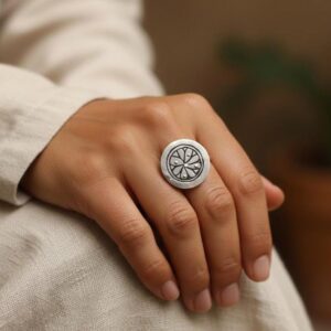 Antique Berber Silver Niello Flower Ring, Tribal Jewelry Size 9 US