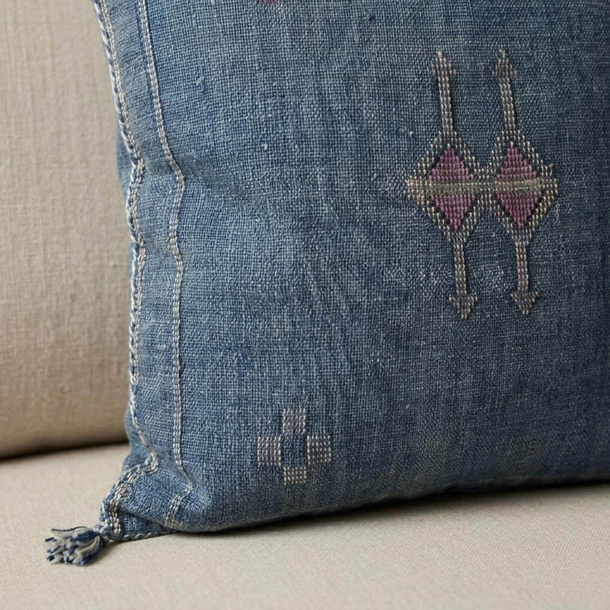 Berber Blue Cactus Silk Handmade Sabra Cushion Pillow