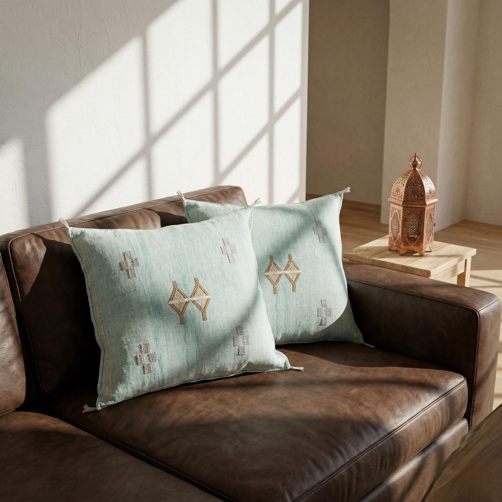 Berber Cactus Silk Cover 20x20 Blue Sky Pillow