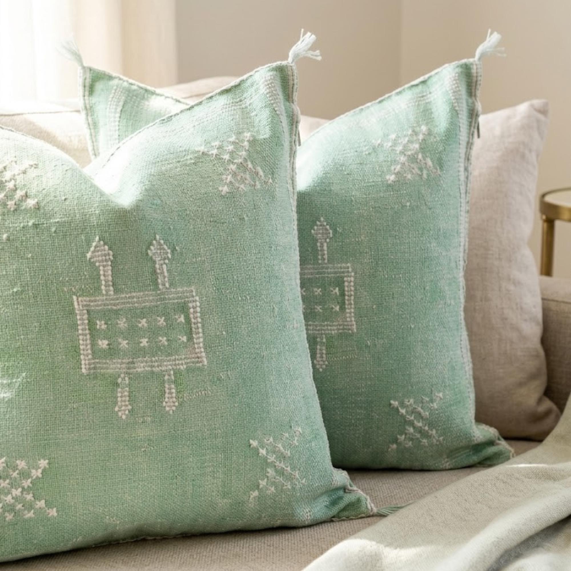Amazigh Aquatic Green Cactus Silk Handmade Sabra Pillow