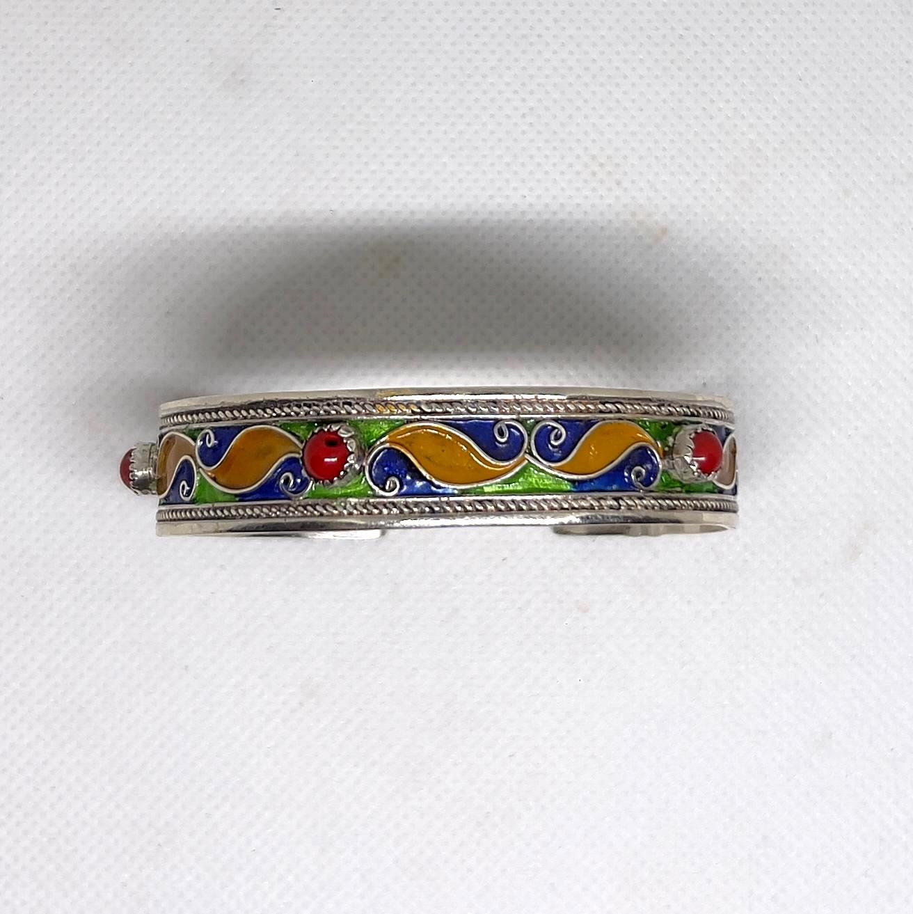 Berber Cuff: Handmade Sterling Silver Enamel Bracelet